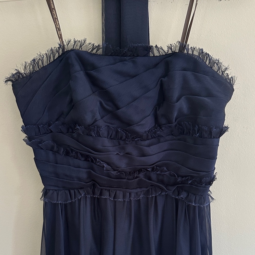 Monique Lhuillier Navy Blue Strapless Chiffon Gown - Picture 3 of 5
